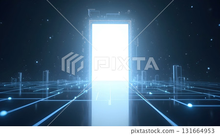 Futuristic Light Passage Featuring Blue Tunnel Design Leading Toward Radiant Energy 131664953