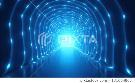 Abstract Sci-Fi Corridor With Symmetrical Neon Lights Leading To Infinity 131664963