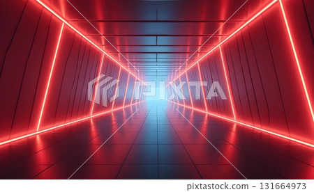 Surreal Sci-Fi Tunnel Designed With Radiant Luminous Arcs And White Energy Glow 131664973
