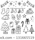 Hand-drawn Christmas vector illustration set (monochrome line drawing) 131665519