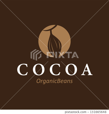 simple concept of cocoa bean logo, old vintage design and symbol of plantation plant and beverage template, illustration of brand product symbol and poster template simple concept of cocoa bean logo, old vintage design and symbol of plantation plant and beverage template, illustration of brand product symbol and poster template 131665648