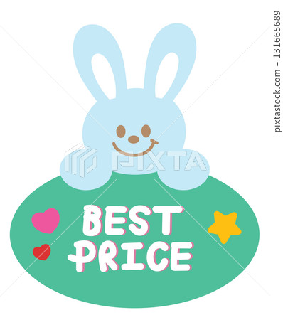 Cute BEST PRICE sale icon with bunny for online shopping, promotion, sticker, banner, discount, web button, campaign badge, brochure, price tag, animal, pet shop, vet, rabbit cartoon, ad, happy easter Cute BEST PRICE sale icon with bunny for online shopping, promotion, sticker, banner, discount, web button, campaign badge, brochure, price tag, animal, pet shop, vet, rabbit cartoon, ad, happy easter 131665689