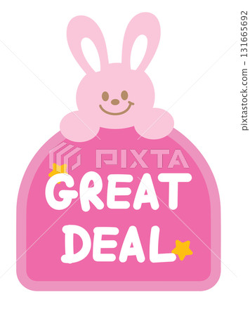 Cute GREAT DEAL sale icon with bunny for online shopping, promotion, sticker, banner, discount, web button, campaign badge, brochure, price tag, animal, pet shop, vet, rabbit cartoon, ad, happy easter Cute GREAT DEAL sale icon with bunny for online shopping, promotion, sticker, banner, discount, web button, campaign badge, brochure, price tag, animal, pet shop, vet, rabbit cartoon, ad, happy easter 131665692