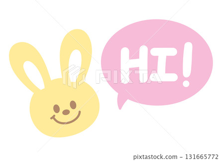 Cute HI icon with bunny for greeting card, online shopping, promotion, sticker, banner, discount, web button, campaign badge, brochure, price tag, animal, pet shop, vet, rabbit cartoon, happy easter 131665772