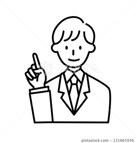 Line drawing of a man in a suit. Illustration, pointing, business, businessman 131665936