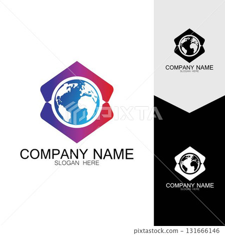 3D digital globe logo design. icon vector illustration. This logo is suitable for global company  world technologies and media and publicity agencies 3D digital globe logo design. icon vector illustration. This logo is suitable for global company  world technologies and media and publicity agencies 131666146