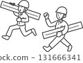兩位男性土木工程師搬運資料的插圖（僅畫線） 131666341
