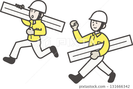 兩位男土木工程師搬運材料的插圖 兩位男土木工程師搬運材料的插圖 131666342