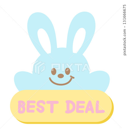 Cute BEST DEAL sale icon with bunny for online shopping, promotion, sticker, banner, discount, web button, campaign badge, brochure, price tag, animal, pet shop, vet, rabbit cartoon, ad, happy easter 131666675