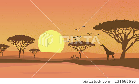 Twilight on the Savannah African Animals in Sunset Glow Twilight on the Savannah African Animals in Sunset Glow 131666686