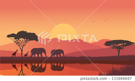 Wild Beauty of Africa Silhouettes Beneath a Crimson Sunset Wild Beauty of Africa Silhouettes Beneath a Crimson Sunset 131666687
