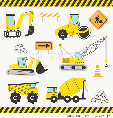CONSTRUCTION SITE vehicles icon symbol illustration cute drawing collection bundle sign kiddy clean flat editable vector graphic element stickers 131666917