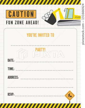 CONSTRUCTION SITE invitation building theme illustration printable ready to use invite design for kids CONSTRUCTION SITE invitation building theme illustration printable ready to use invite design for kids 131666924