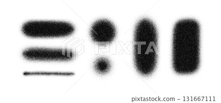 Set of stipple art brush shapes with grain texture and halftone shading. Abstract stipple art vector forms in black and white. Stipple art elements background for design, poster and illustration Set of stipple art brush shapes with grain texture and halftone shading. Abstract stipple art vector forms in black and white. Stipple art elements background for design, poster and illustration 131667111
