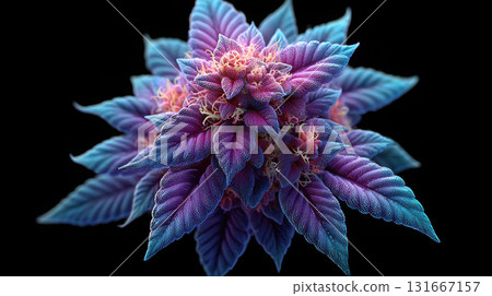 Vibrant purple and blue leaves with delicate pink flowers create Vibrant purple and blue leaves with delicate pink flowers create 131667157