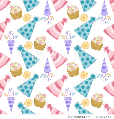 Seamless pattern flat Party collection set. Cute pastel colors. Seamless pattern flat Party collection set. Cute pastel colors. 131667355