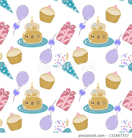 Seamless pattern flat Party collection set. Cute pastel colors. Seamless pattern flat Party collection set. Cute pastel colors. 131667357