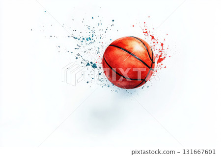 A dynamic basketball in mid-air with colorful splashes. A dynamic basketball in mid-air with colorful splashes. 131667601