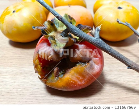 Bird damage: Home-grown Fuyu persimmons eaten by birds Bird damage: Home-grown Fuyu persimmons eaten by birds 131667669