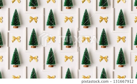 聖誕樹和白色絲帶背景框架 聖誕樹和白色絲帶背景框架 131667912