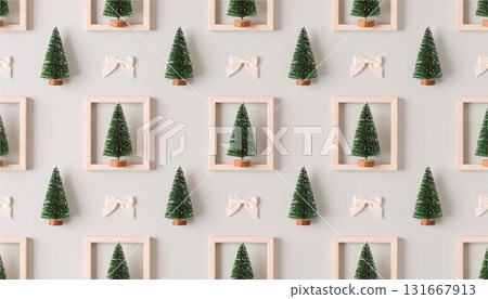 聖誕樹和白色絲帶背景框架 131667913