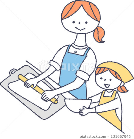 Mother cooking with girl 131667945