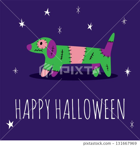 Dog in Halloween costume cartoon illustration 131667969