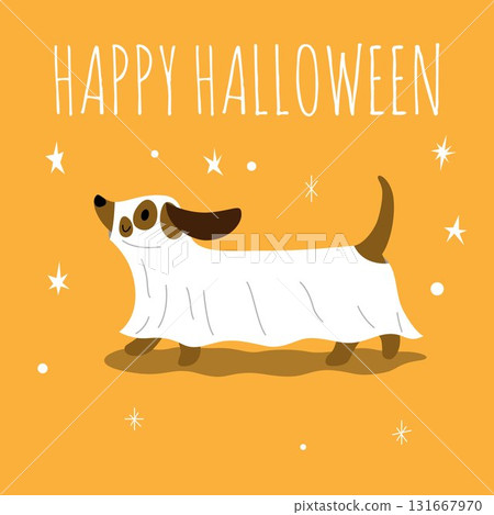 Dog in Halloween costume cartoon illustration Dog in Halloween costume cartoon illustration 131667970