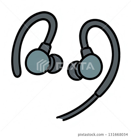 Hand drawn icon illustration of earphones with ear hooks 131668034