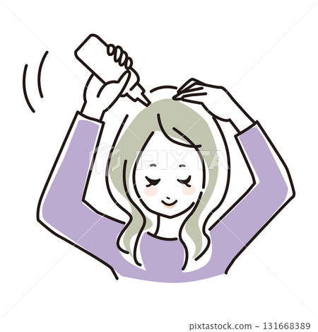 Upper body of a young woman applying lotion to her scalp Upper body of a young woman applying lotion to her scalp 131668389