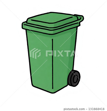 帶有腳輪的大型綠色垃圾桶插圖 131668418