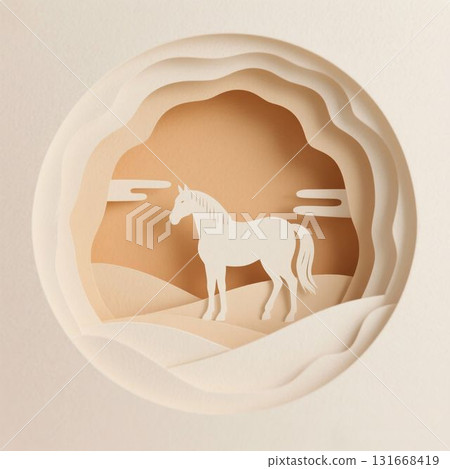 新年賀卡材料馬剪紙圖層AI插圖 131668419