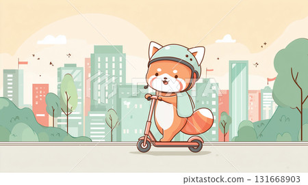 小熊貓騎著電動滑板車 131668903