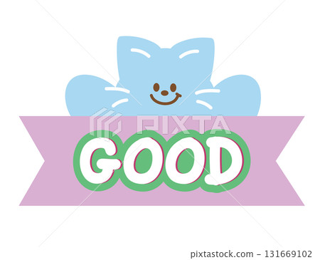 Cute GOOD icon with cat for greeting card, online shopping, promotion, banner, special price, discount, web button, campaign badge, brochure, price tag, animal, pet shop, vet, kitten cartoon Cute GOOD icon with cat for greeting card, online shopping, promotion, banner, special price, discount, web button, campaign badge, brochure, price tag, animal, pet shop, vet, kitten cartoon 131669102