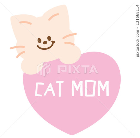 Cute illustrations of cat and CAT MOM letters for adopt and rescue animals, sticker, pet shop, vet, kitten cartoon, character, comic, mascot, patch, foster home, shelter, forever home, paw friend 131669114