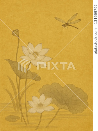 White lotus and red dragonfly 131669792