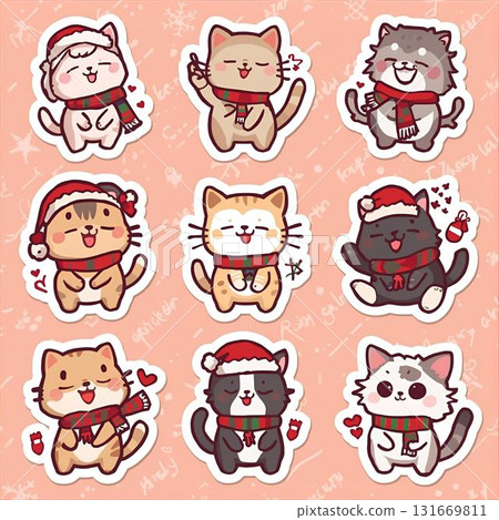 Cat Christmas Stickers Cat Christmas Stickers 131669811