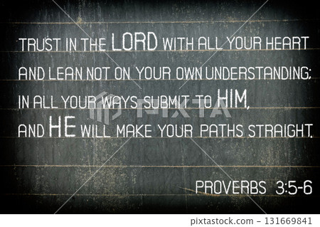 The Bible verse Proverbs 3:5-6 on Chalkbaord. 131669841