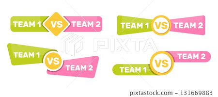 Plaques of competing teams. Competition between opponents 1 and 2. Challenge participants. Scoreboard banner. Lower third bar. Tournament display score. Vector set of VS title icons 131669883
