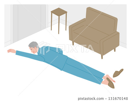 一位老人在室內暈倒，無法移動的插圖 131670148