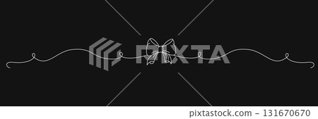 Hand drawn girly coquette bow ribbon banner. Editable stroke line. Vector stock illustration isolated on black background for design template birthday, wedding, Christmas card, invitation, sale. 131670670