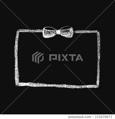 Chalk or crayon frame with bow and ribbon. Hand draw vector illustration isolated on black background for design template birthday, Christmas, wedding card, invitation, menu, poster, sale tag. 131670671