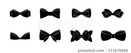 Hand drawn girly coquette bow ribbons set. Vector stock illustration isolated on white background for design template birthday, wedding, Christmas card, invitation, sale banner. Hand drawn girly coquette bow ribbons set. Vector stock illustration isolated on white background for design template birthday, wedding, Christmas card, invitation, sale banner. 131670680