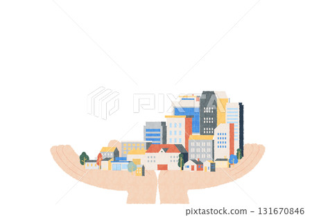 Cityscape spreading above the hand, watercolor style Cityscape spreading above the hand, watercolor style 131670846