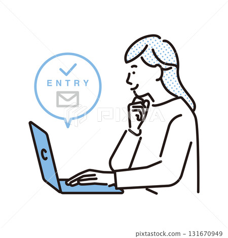 Simple illustration of a woman applying for a job on a computer 131670949