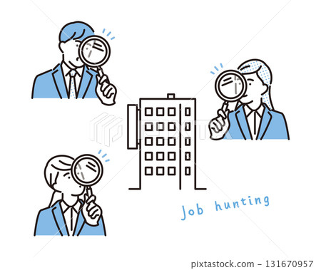 簡單圖示：一位男士和一位女士正在研究就業機會 131670957
