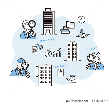 簡單圖示:一位男士和一位女士正在研究就業機會 簡單圖示:一位男士和一位女士正在研究就業機會 131670963