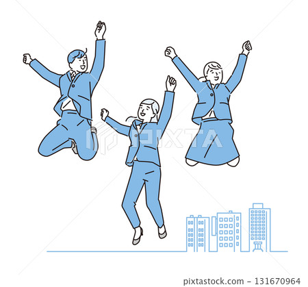 簡單說明求職過程中微笑男人和女人跳躍 簡單說明求職過程中微笑男人和女人跳躍 131670964