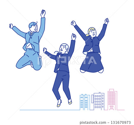 簡單說明求職過程中微笑男人和女人跳躍 131670973