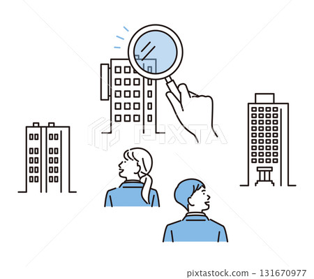 簡單圖示:一位男士和一位女士正在研究就業機會 簡單圖示:一位男士和一位女士正在研究就業機會 131670977